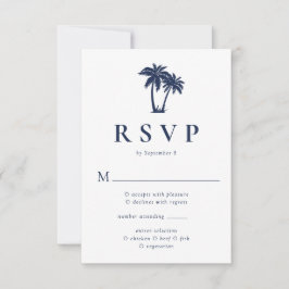 Cartão RSVP Palmeira Praia Tropical Azul Marinho