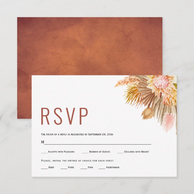 Cartão RSVP Palmeiras secas e casamentos de ervas-palmeiras (Frente/Verso)