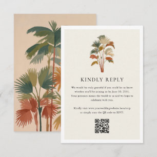 Cartão RSVP Palmeiras tropicais Árvores Aquarelas Pastel Boho