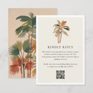 Cartão RSVP Palmeiras tropicais Árvores Aquarelas Pastel Boho
