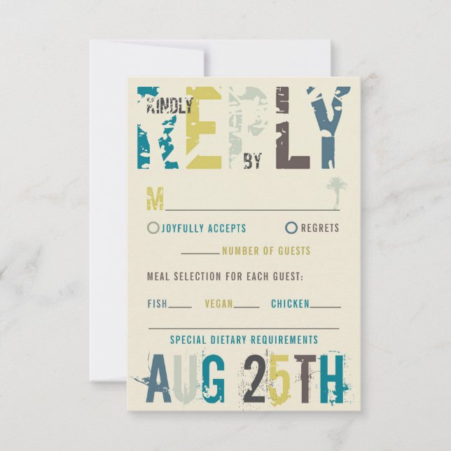 Cartão RSVP Palmeiras Tropicais Sunset Palm Trees Beach Blue S (Frente)