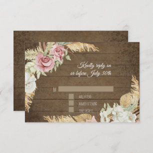 Cartão RSVP Pampas Grass Palm Floral Rosa Foliage