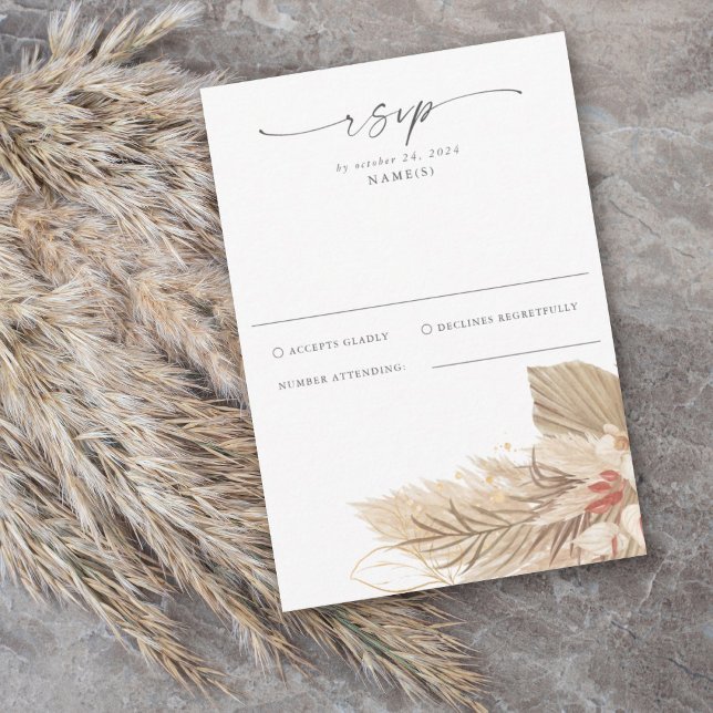 Cartão RSVP Pampas Grass Palm Watercolor (Criador carregado)