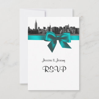 Cartão RSVP Panorama da Cidade de Nova York Gravado em Preto e