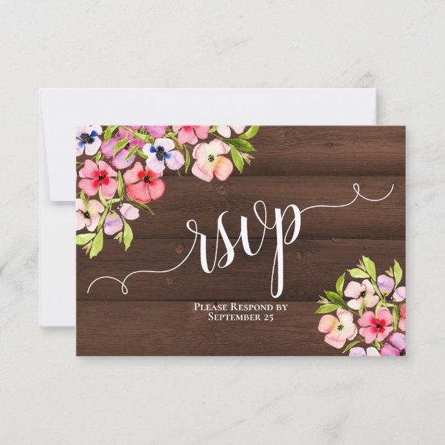 Cartão RSVP Pansias Rustic Watercolor no Casamento da Madeira  (Frente)