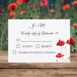 Cartão RSVP Papagaios vermelhos Floral Flores Poppy flores Mod