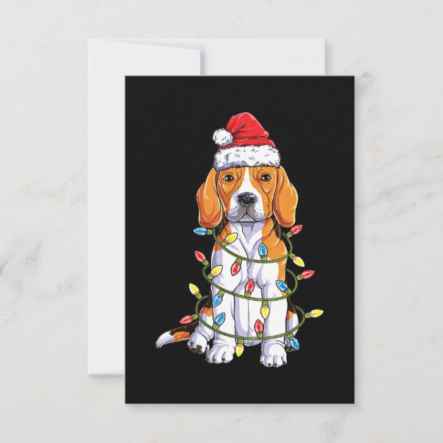 Cartão RSVP Papais noeis de Beagle Árvore de Natal Luzes de Na (Frente)