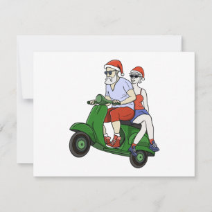 Cartão RSVP Papais noeis e Sra. Claus andando em patinete
