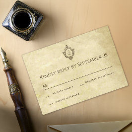 Cartão RSVP Papel Antigo Antiguo Monograma do casamento vintag