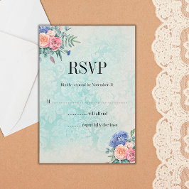 Cartão RSVP Papel de parede desbotado e Casamento Floral chiqu