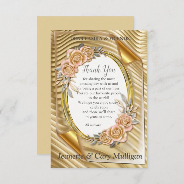 Cartão RSVP Papel Dourado com Rosas Elegantes (Frente/Verso)
