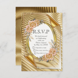 Cartão RSVP Papel Dourado com Rosas Elegantes