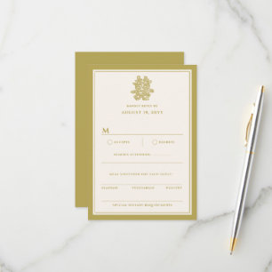 Cartão RSVP Papel Floral Corta Dupla Felicidade Casamento Chin