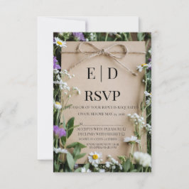 Cartão RSVP Papel Kraft Botânico de Flor Silvestre Rústica Cas