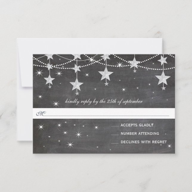 Cartão RSVP Papel Marinho de Casamento Noturno Lanternas debai (Frente)