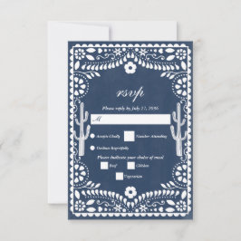 Cartão RSVP Papel Picado Casamento Mexicano Casamento Azul Rú