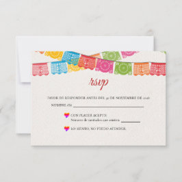 Cartão RSVP Papel Picado Elegant Colorful Boda Spanish Wedding