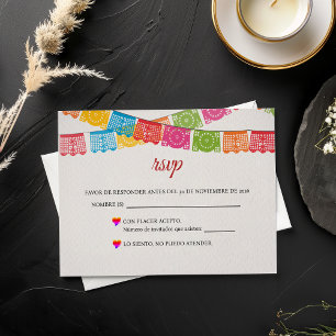 Cartão RSVP Papel Picado Elegante Colorido Casamento Espanhol 