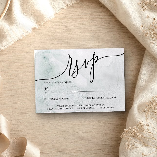 Cartão RSVP Papel Retro Verde Simples Caligrafia Boho (Criador carregado)
