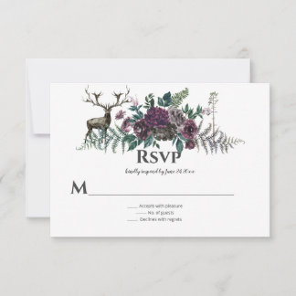 Cartão RSVP Para o Selvagem Burgundy Rústico Cinza Floral Cerv