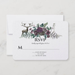 Cartão RSVP Para o Selvagem Rustic Borgonha Cinza Floral Cervo