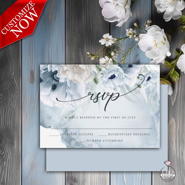 Cartão RSVP para Populações Azuis de Cor Floral El (Easy to personalize template )