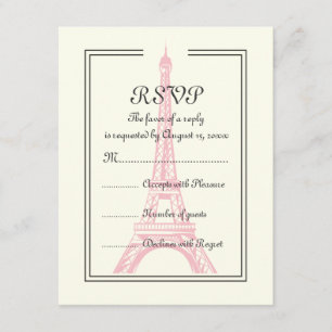 Cartão RSVP Paris que wedding a torre Eiffel cor-de-rosa no