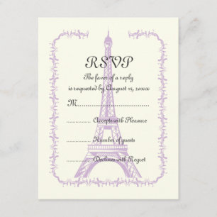 Cartão RSVP Paris que wedding a torre Eiffel roxa no marfim
