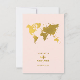 Cartão RSVP Passaporte do Casamento de Destino Mundo Rosa Dour