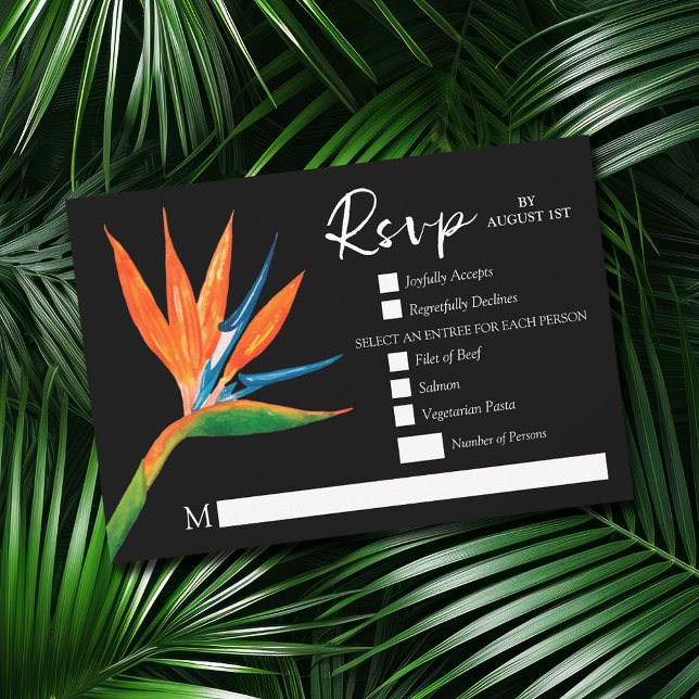 Cartão RSVP Pássaro Tropical de Casamento Botânico de Paraíso (Tropical Bird of Paradise RSVP Cards)