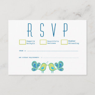 Cartão RSVP Pássaros bonitos do amor do pavão que Wedding