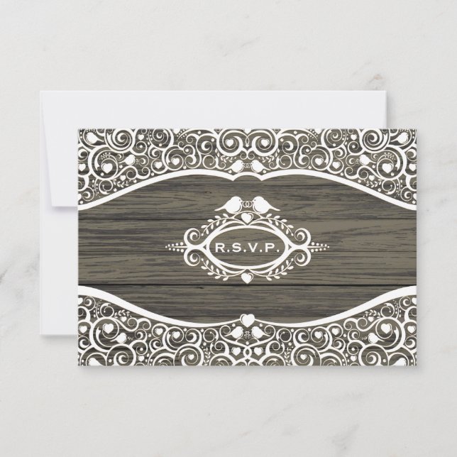 Cartão RSVP Pássaros de Ama de Lace Padrão de Vinha R.S.V.P. (Frente)