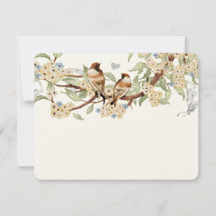 Cartão RSVP Pássaros de Amor com Azul e Ivory Vintage Casando 