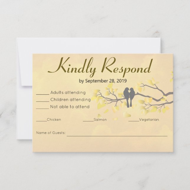 Cartão RSVP Pássaros de Amor de 50º Aniversário (Frente)