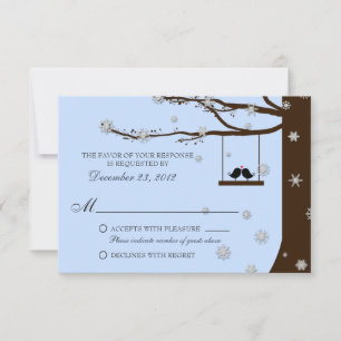 Cartão RSVP Pássaros de Amor Flocos de Neve Carvalho Casamento