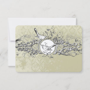 Cartão RSVP Pássaros de Amor Vintage Azeite Musical Rolo Casam