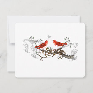 Cartão RSVP Pássaros de Amor Vintage Flores Brancas Galho Casa
