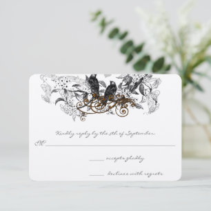 Cartão RSVP Pássaros de Amor Vintage Galho de Flores Brancas C