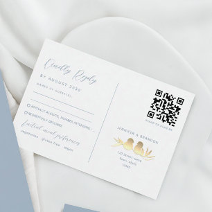 Cartão RSVP Pássaros do Amor Azul Empoeirados QR