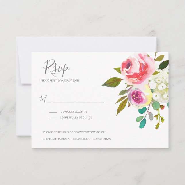 Cartão RSVP Pastel Blooms Fantasy Casamento Floral (Frente)
