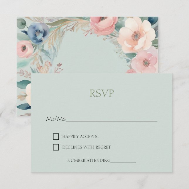 Cartão RSVP Pastel Floral Elegance Wedding (Frente/Verso)