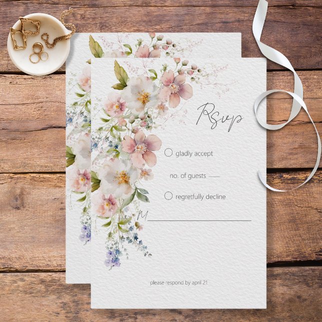 Cartão RSVP Pastel Floral Modern Wedding (Criador carregado)