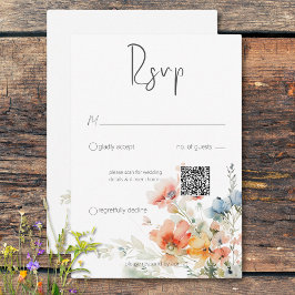 Cartão RSVP Pastel Loose Wildflower Código QR Moderno