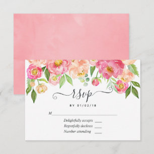 Cartão RSVP Pastel Pink Primavera Watercolor Peonies Casamento
