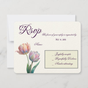 Cartão RSVP Pastel romântico e poético Tulipas Aquarela