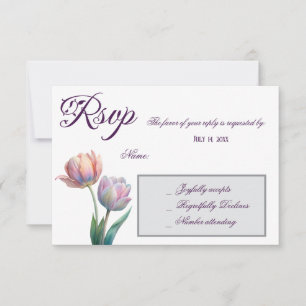 Cartão RSVP Pastel romântico e poético Tulipas Aquarela
