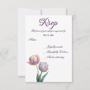 Cartão RSVP Pastel romântico e poético Tulipas Aquarela