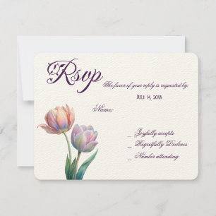 Cartão RSVP Pastel romântico e poético Tulipas Aquarela