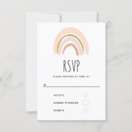 Cartão RSVP Pastel Rosa e Faux Glitter Boho Arco-íris