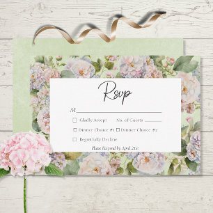 Cartão RSVP Pastel Russo Hydrangea Floral Monograma Sage Verde